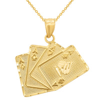 Load image into Gallery viewer, 14K Gold Four Kind Aces Poker Pendant Necklace
