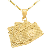 Load image into Gallery viewer, 14K Gold Four Kind Aces Poker Pendant Necklace

