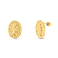 Load image into Gallery viewer, 14k Gold Guadalupe Shaped Medallion Earrings
