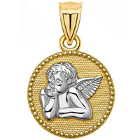 Load image into Gallery viewer, 14k Gold Guardian Angel Beaded Round Pendant
