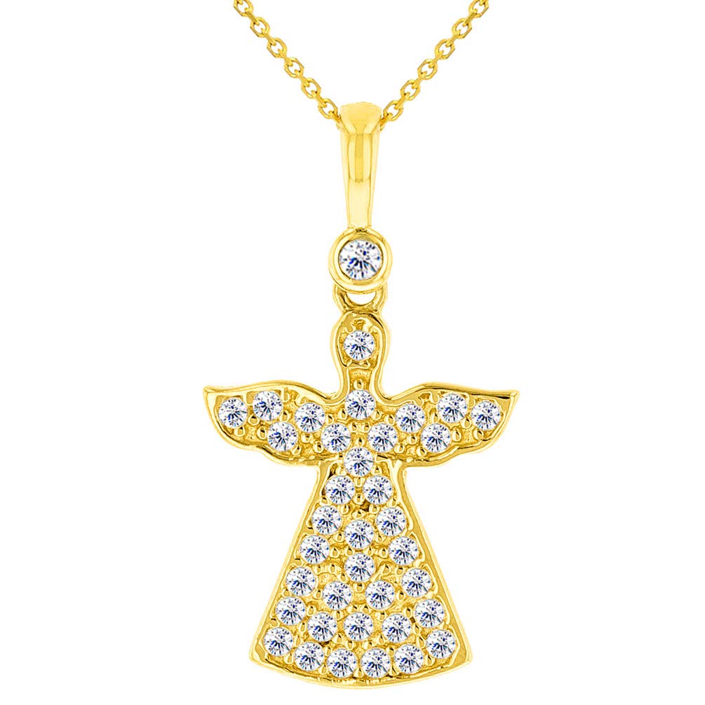 14k Gold Guardian Angel Silhouette Pendant Necklace