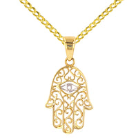 Load image into Gallery viewer, 14K Gold Hamsa Hand with Evil Eye Pendant

