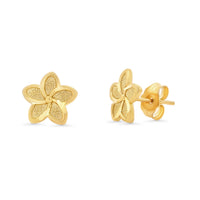 Load image into Gallery viewer, 14K Gold Hawaiian Plumeria Flower Stud Earrings

