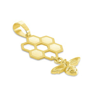 Load image into Gallery viewer, 14k Gold Honey Bee Dangling Honeycomb Pendant
