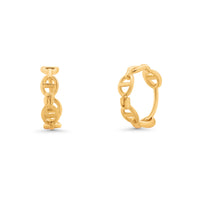 Load image into Gallery viewer, 14k Gold Huggie Mariner Link Hoop Earrings
