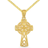 Load image into Gallery viewer, 14k Gold Irish Trinity Knot Celtic Cross Pendant Necklace
