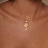Load image into Gallery viewer, 14k Gold Irish Trinity Knot Celtic Cross Pendant Necklace
