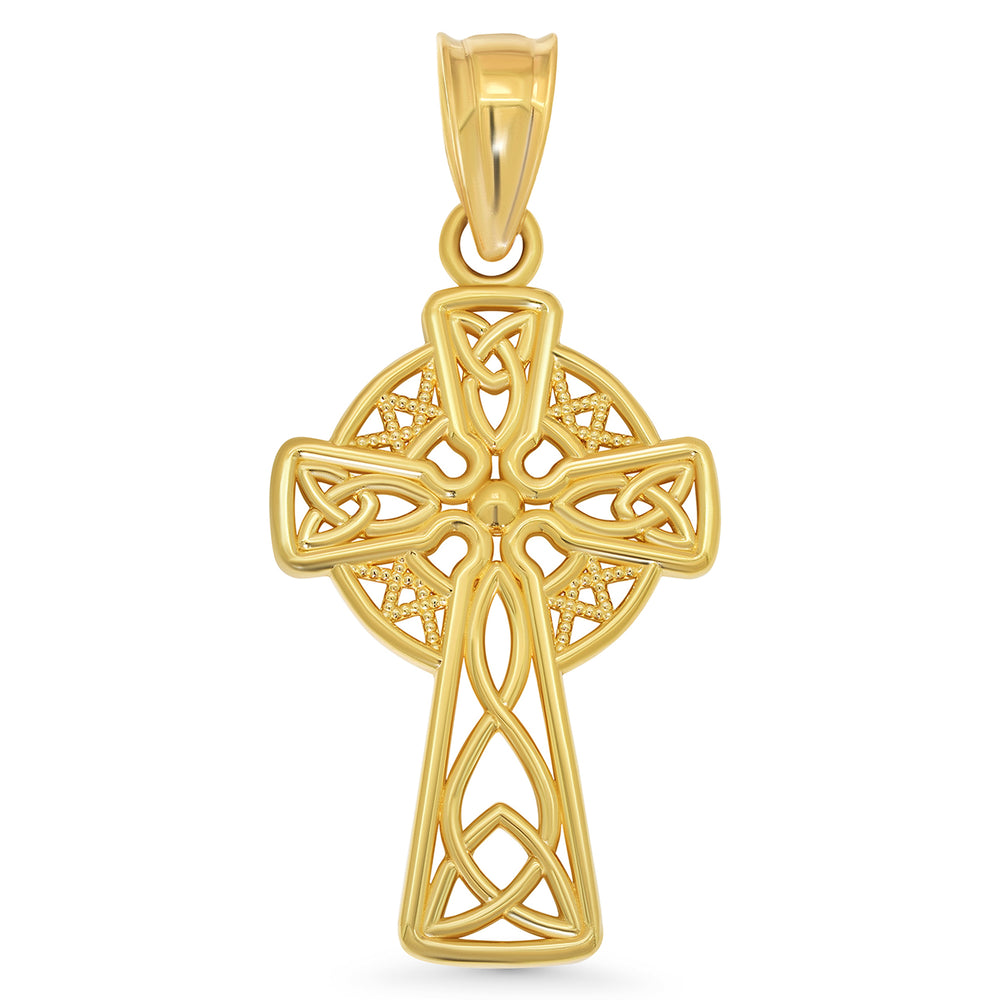 14k Gold Irish Trinity Knot Celtic Cross Pendant