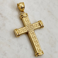 Load image into Gallery viewer, 14K Gold Latin Cross with Greek Key Pattern
