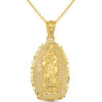 Load image into Gallery viewer, 14k Gold Luminous Our Lady of Guadalupe Pendant Necklace
