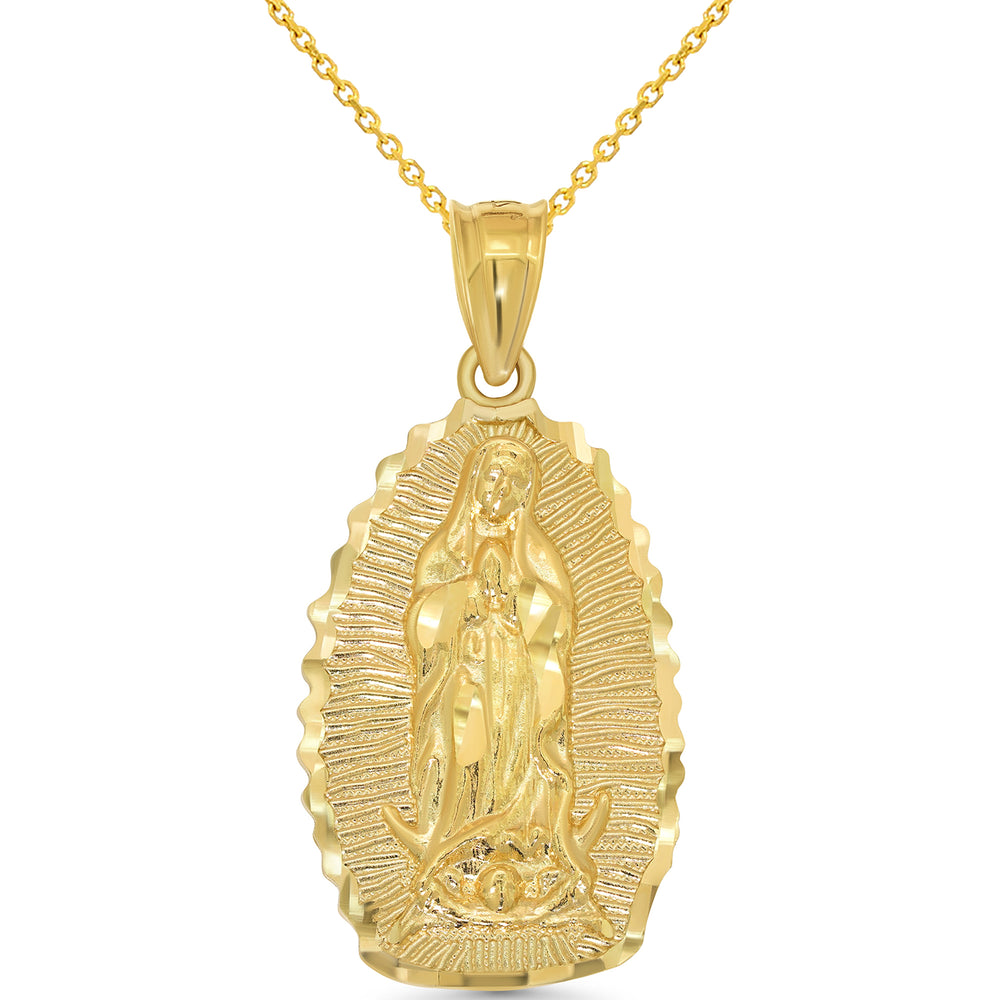 14k Gold Luminous Our Lady of Guadalupe Pendant Necklace