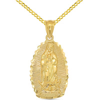 Load image into Gallery viewer, 14k Gold Luminous Our Lady of Guadalupe Pendant Necklace
