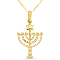 Load image into Gallery viewer, 14k Gold Mini Seven Branched Menorah Pendant Necklace
