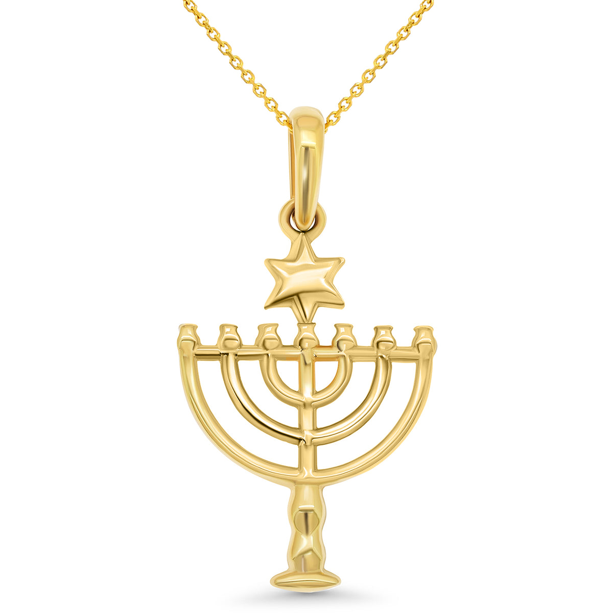 14k Gold Mini Seven Branched Menorah Pendant Necklace