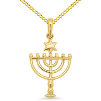 Load image into Gallery viewer, 14k Gold Mini Seven Branched Menorah Pendant Necklace
