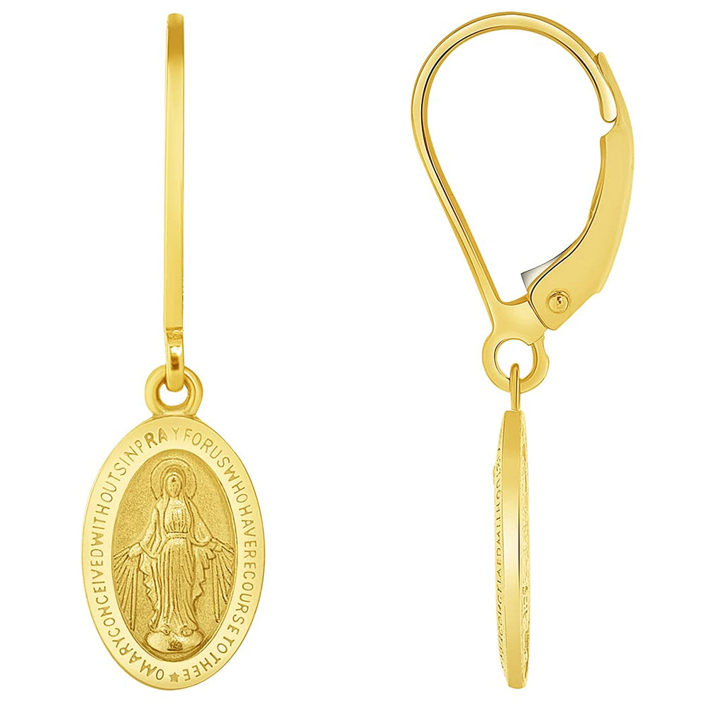 14k Gold Miraculous Virgin Mary Dangle Earrings