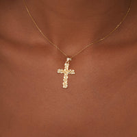 Load image into Gallery viewer, 14k Gold Nugget Textured Cross Pendant Necklace
