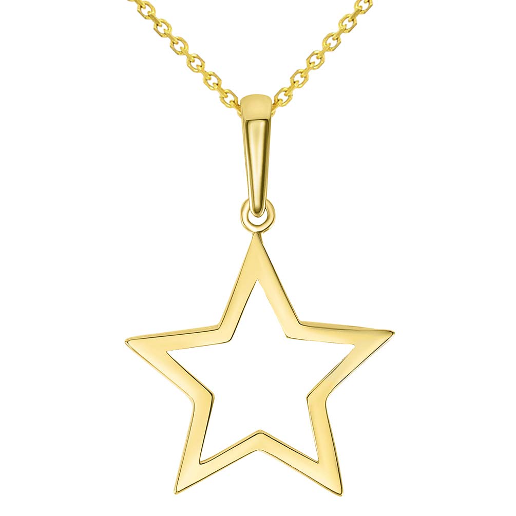 14k Gold Open Star Charm Pendant Necklace