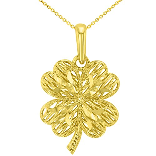 14k Gold Puffed Four Leaf Clover Pendant Necklace