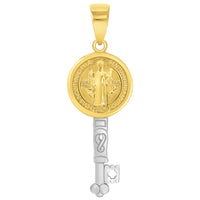 Load image into Gallery viewer, 14k Gold Reversible Saint Benedict Key Pendant
