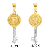 Load image into Gallery viewer, 14k Gold Reversible Saint Benedict Key Pendant
