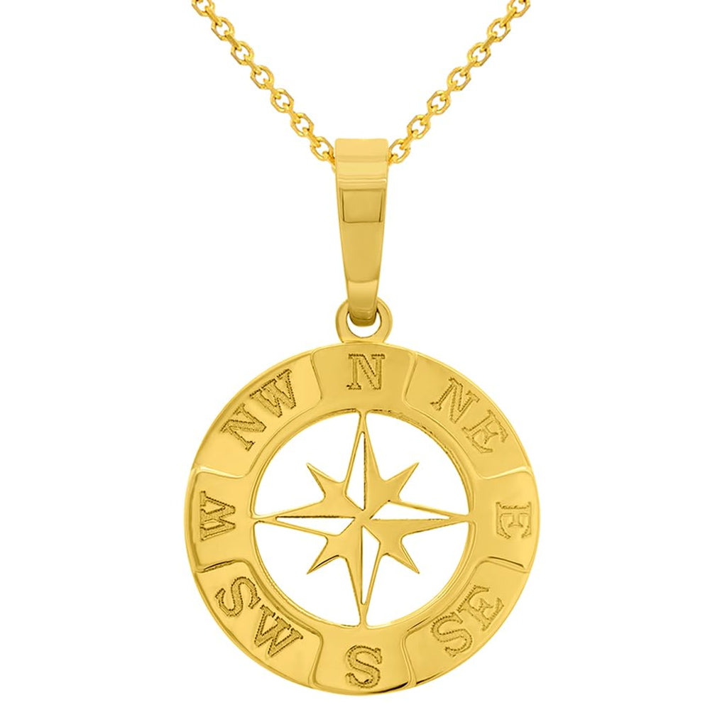 14k Gold Round 8-Point Star Compass Pendant Necklace