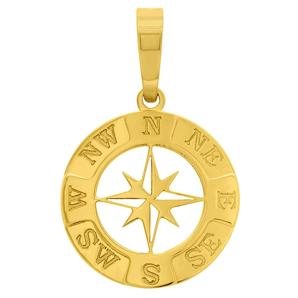 14k Gold Round 8-Point Star Compass Pendant