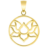 Load image into Gallery viewer, 14K Gold Round Lotus Charm Padma Flower Pendant
