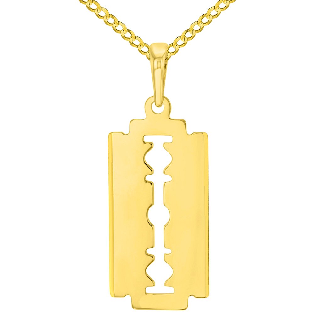 14K Gold Sharp Edged Razor Blade Pendant Necklace