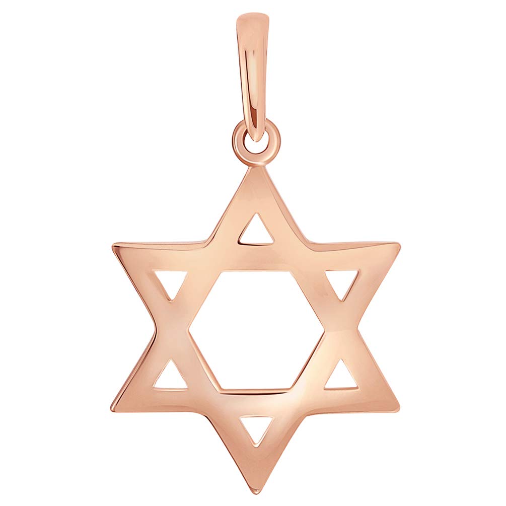 Polished 14k Rose Gold Star Of David Pendant - Small Handmade Jewish Charm On Bail