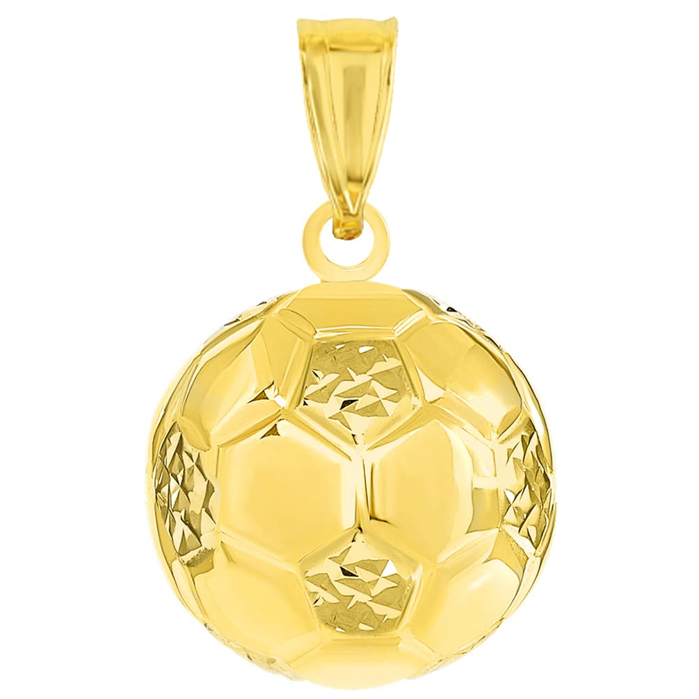 14k Yellow Gold High Polish Soccer 3D Ball Charm Futbol Sports Pendant