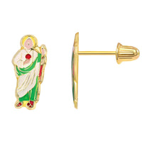 Load image into Gallery viewer, 14k Gold Enamel St Jude Thaddeus Patron Saint Stud Earrings
