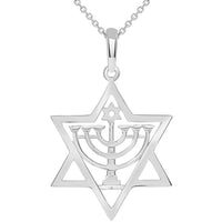 Load image into Gallery viewer, 14k Gold Star of David Menorah Pendant Necklace

