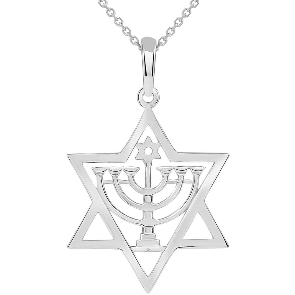 14k Gold Star of David Menorah Pendant Necklace