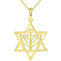Load image into Gallery viewer, 14k Gold Star of David Menorah Pendant Necklace
