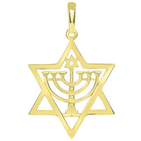 Load image into Gallery viewer, 14k Gold Star of David Menorah Pendant Necklace
