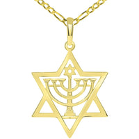Load image into Gallery viewer, 14k Gold Star of David Menorah Pendant Necklace
