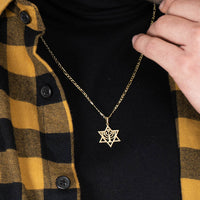 Load image into Gallery viewer, 14k Gold Star of David Menorah Pendant Necklace
