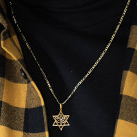 Load image into Gallery viewer, 14k Gold Star of David Menorah Pendant Necklace
