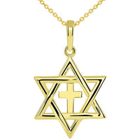 Load image into Gallery viewer, 14k Gold Star of David Religious Cross Pendant Necklace
