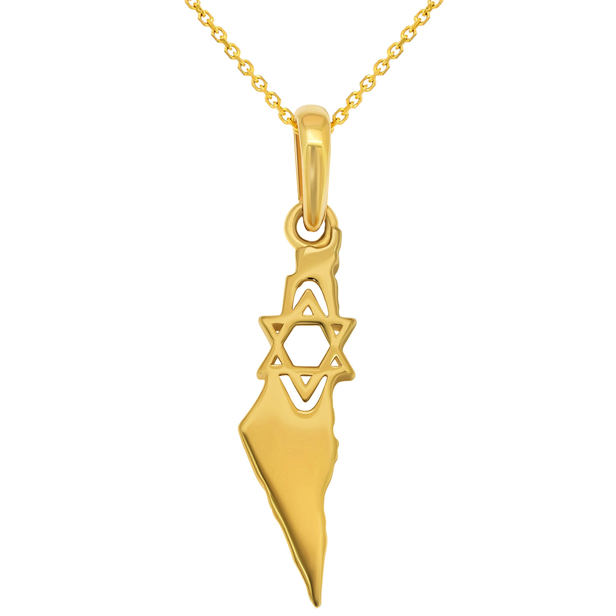 14k Gold State of Israel with Star of David Pendant Necklace