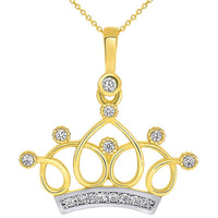 Load image into Gallery viewer, 14k Gold Studded Elegant Princess Crown Pendant Necklace
