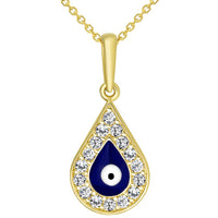 Load image into Gallery viewer, 14k Gold Teardrop Blue Evil Eye Pendant Necklace
