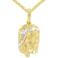 Load image into Gallery viewer, 14K Yellow Gold Textured Face of Jesus Christ Pendant with Cuban Chain Necklace
