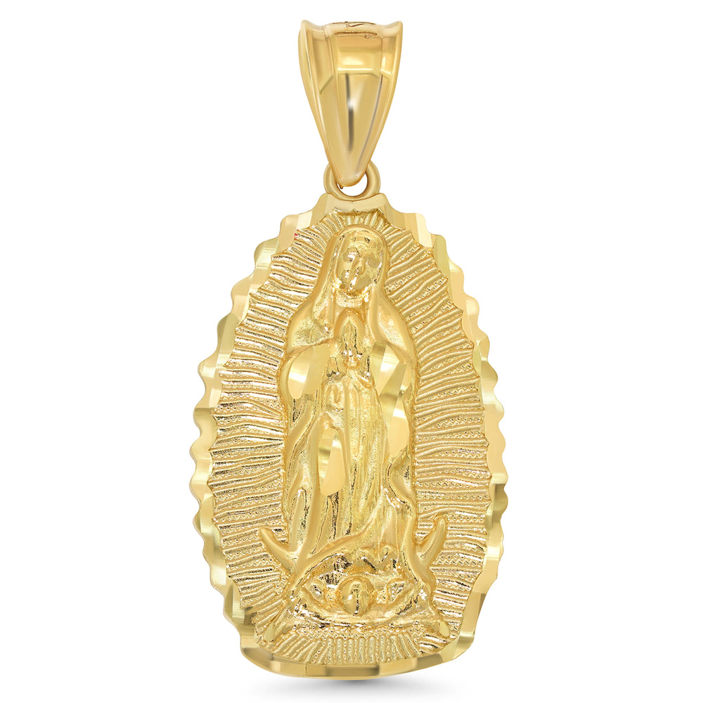 14k Gold Textured Luminous Our Lady of Guadalupe Pendant