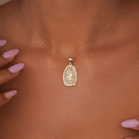 Load image into Gallery viewer, 14k Gold Textured Luminous Our Lady of Guadalupe Pendant
