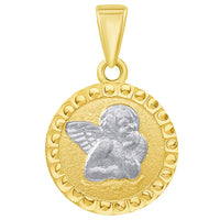 Load image into Gallery viewer, 14k Gold Textured Round Guardian Angel Pendant

