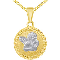 Load image into Gallery viewer, 14k Gold Textured Round Guardian Angel Pendant
