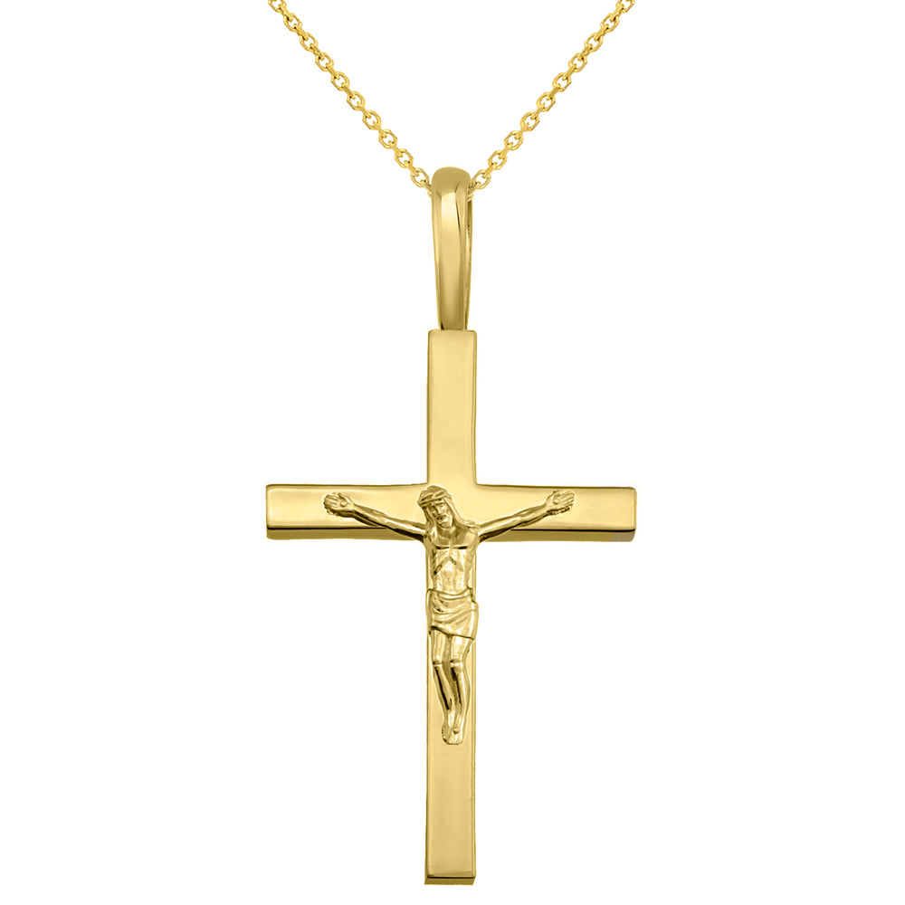 14k Gold Traditional Crucifix Pendant Necklace