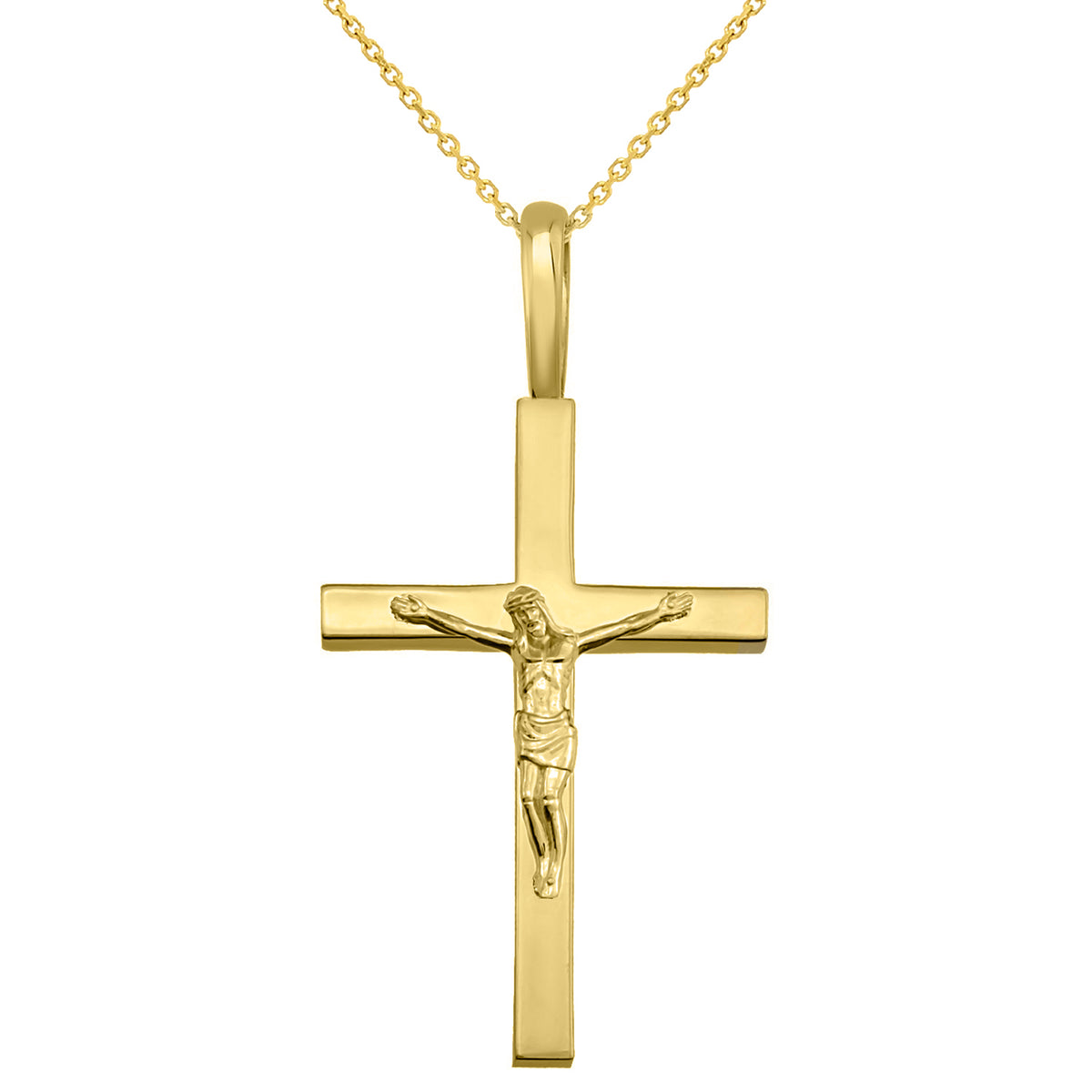 14k Gold Traditional Crucifix Pendant Necklace